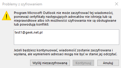 Outlook problemy z szyfrowaniem